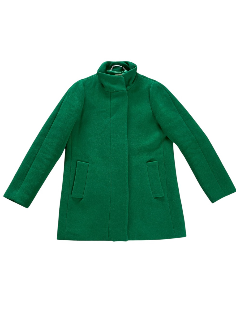 J. Crew Wool Blend Funnel Neck Kelly Green City Coat Size 8 Old Money Preppy